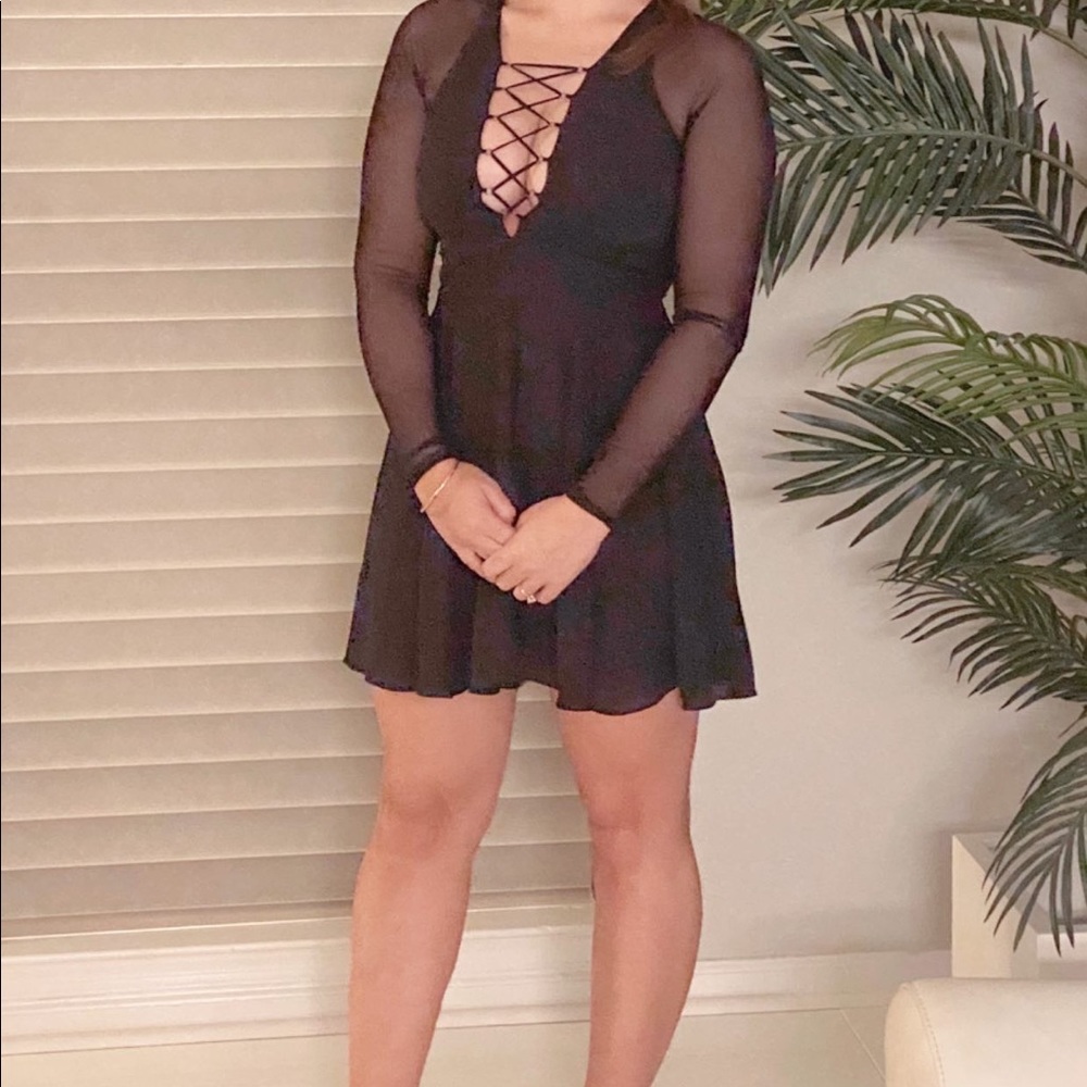 Express fit and flare lace up dress
